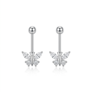 Silver Butterfly Fancy Cz Helix Earrings