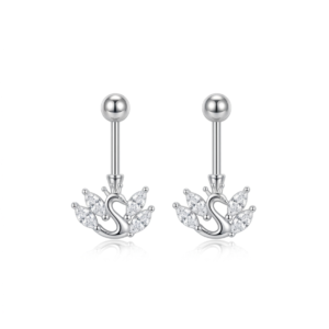 Silver Crowned Swan Fancy Cz Helix Earrings
