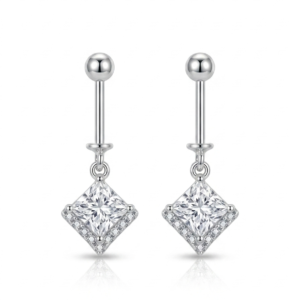 Silver Princess-Cut Cz Halo Drop Helix Earrings