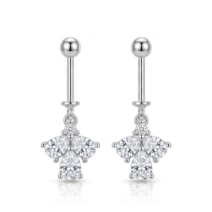 Silver Sparkling Trio Pear Cluster Helix Earrings