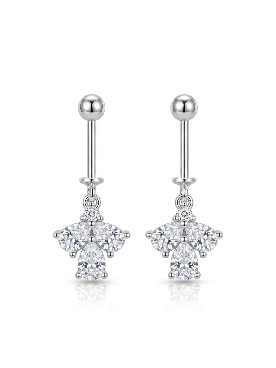 Silver Sparkling Trio Pear Cluster Helix Earrings