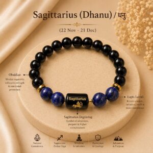 Sagittarius (धनु राशि) Zodiac Black Obsidian & Lapis Lazuli Bracelet