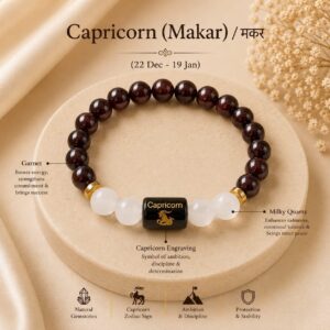 Capricorn (मकर राशि) Zodiac Garnet & Milky Quartz Bracelet