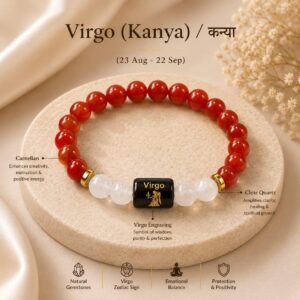 Virgo (कन्या राशि) Zodiac Carnelian & Milky Quartz Bracelet