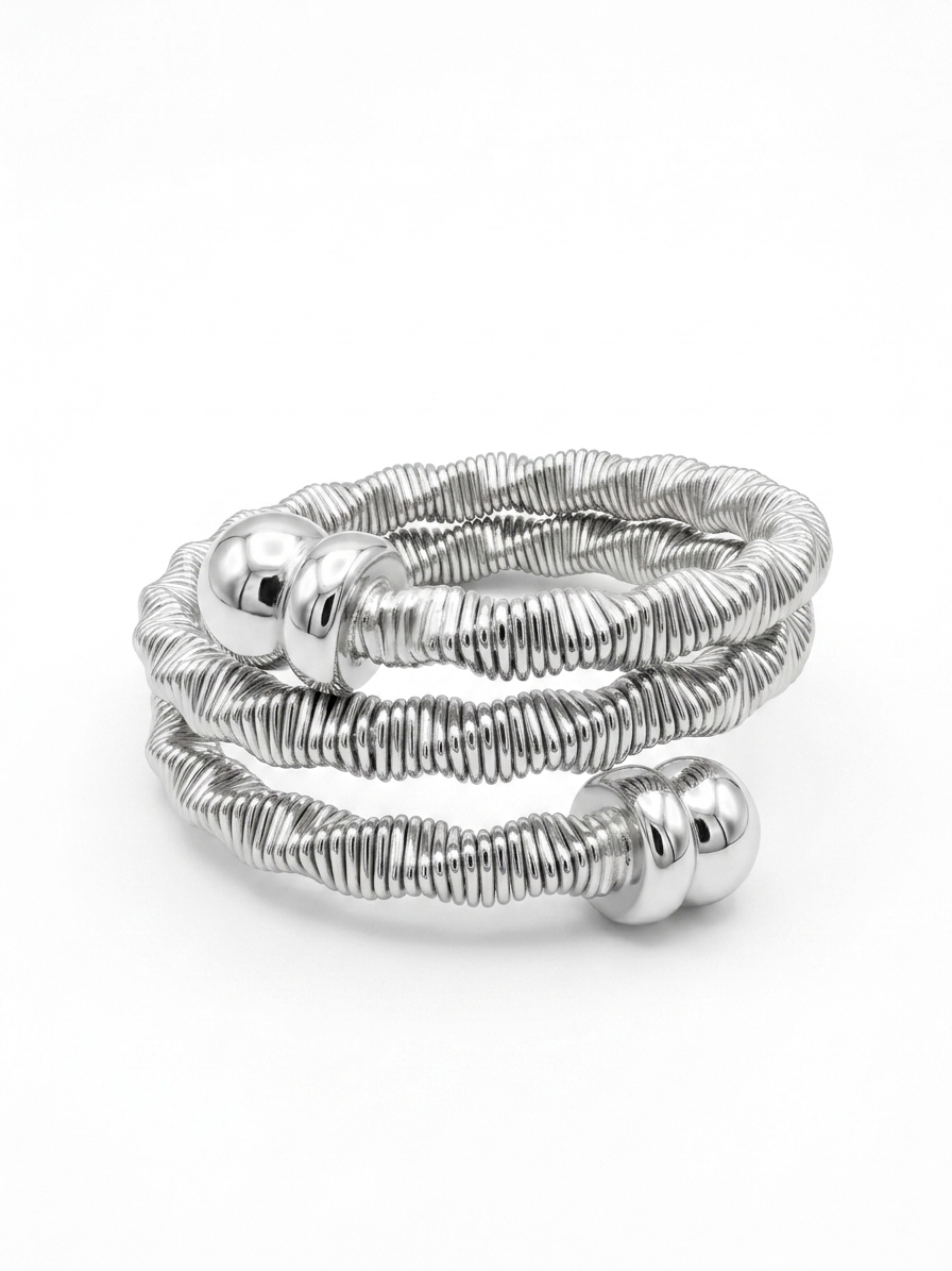 Silver Ribbed Coil – Modern Spiral Wrap Ring - Image 2