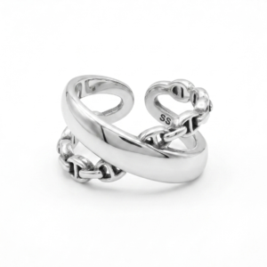 Alternative view of Silver Anchor Chain Cross – Modern Open Wrap Ring