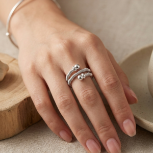 Silver Ribbed Coil – Modern Spiral Wrap Ring