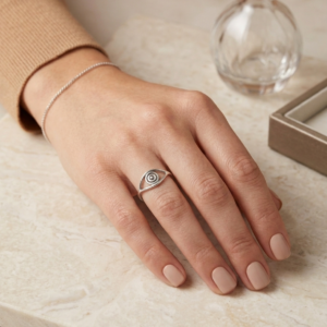 Silver Evil Eye Ring - Spiral Concentric Pupil Protection Band