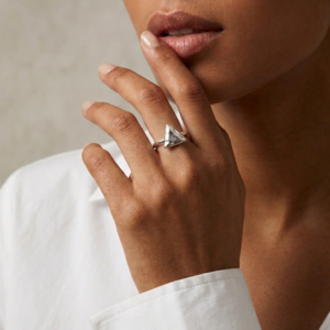 Silver Hammered Triangle Ring - Geometric Statement Band