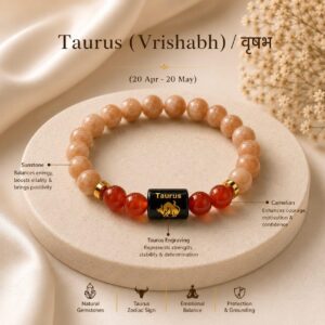 Taurus (वृषभ राशि) Zodiac Sunstone & Carnelian Bracelet