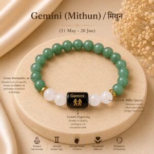 Gemini (मिथुन राशि) Zodiac Green Aventurine & Milky Quartz Bracelet