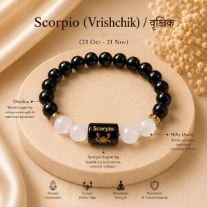 Scorpio (वृश्चिक राशि) Zodiac Black Obsidian & Milky Quartz Bracelet