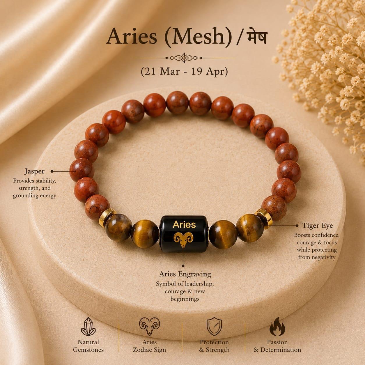 Aries (मेष राशि) Zodiac Red Jasper & Tiger Eye Bracelet