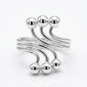 Alternative view of Silver Kinetic Swirl with Ball Finials Statement Ring