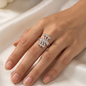 Silver Kinetic Swirl with Ball Finials Statement Ring