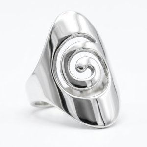 Alternative view of Silver Spiral Cutout Shield Statement Ring