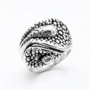Alternative view of Silver Oxidized Serpent & Caviar Beaded Ring