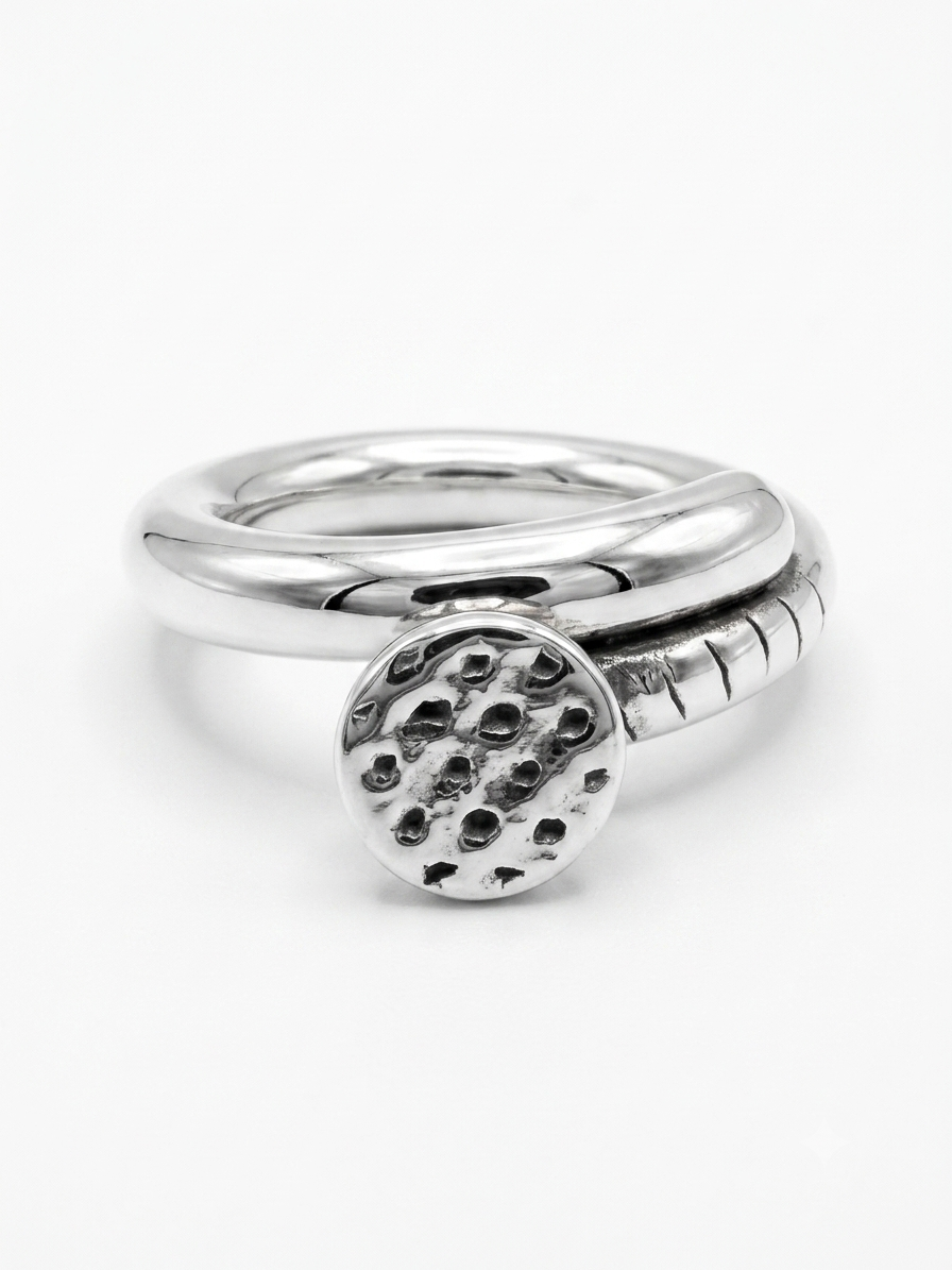 Silver Textured Bent Nail Wrap Hollow Boho Ring - Image 2