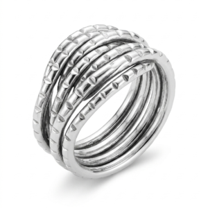 Alternative view of Silver Textured Multi-Band Crossover Ring