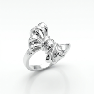Silver High-Polish Fluid Ribbon Bowknot Ring - Image 2