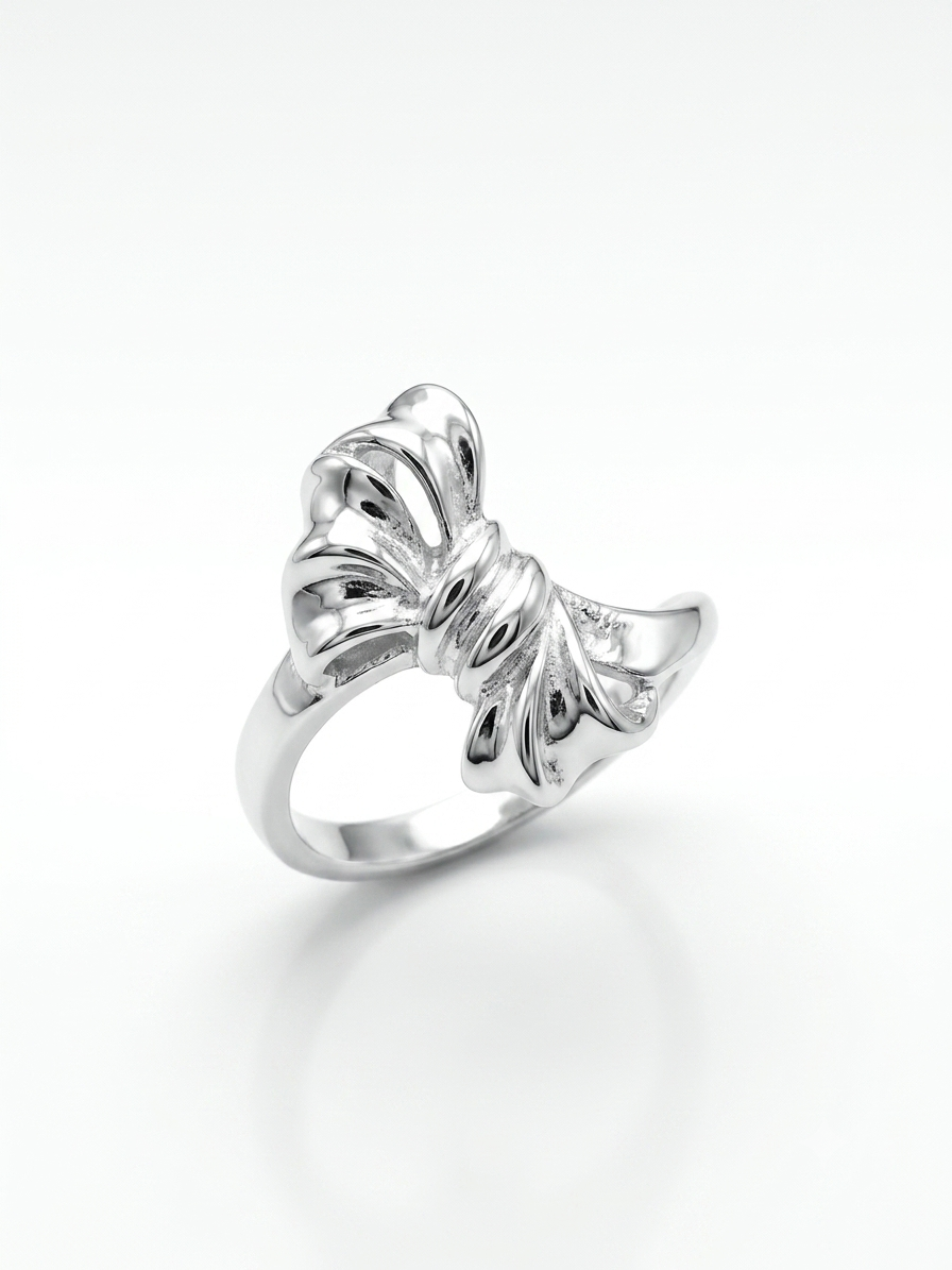 Silver High-Polish Fluid Ribbon Bowknot Ring - Image 2