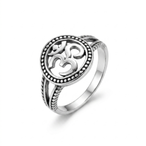 Silver Oxidized Beaded Sacred OM Medallion Ring - Image 3