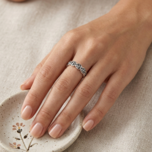 Silver Rose Eternity Band - Continuous Floral Rose Vine Ring