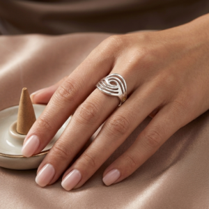 Silver Fluid Wave Openwork Statement Ring