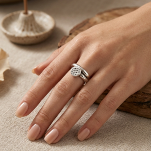 Silver Textured Bent Nail Wrap Hollow Boho Ring