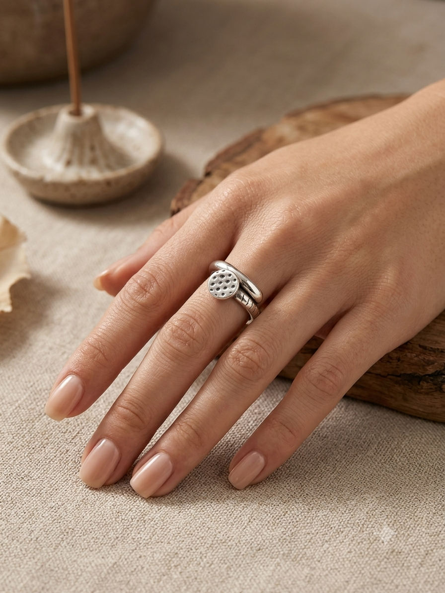 Silver Textured Bent Nail Wrap Hollow Boho Ring