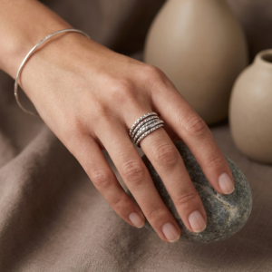 Silver Textured Multi-Band Crossover Ring