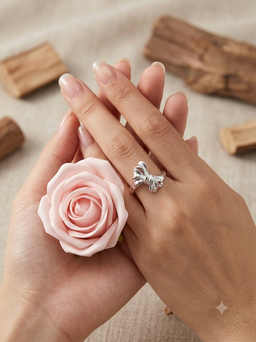 Silver High-Polish Fluid Ribbon Bowknot Ring