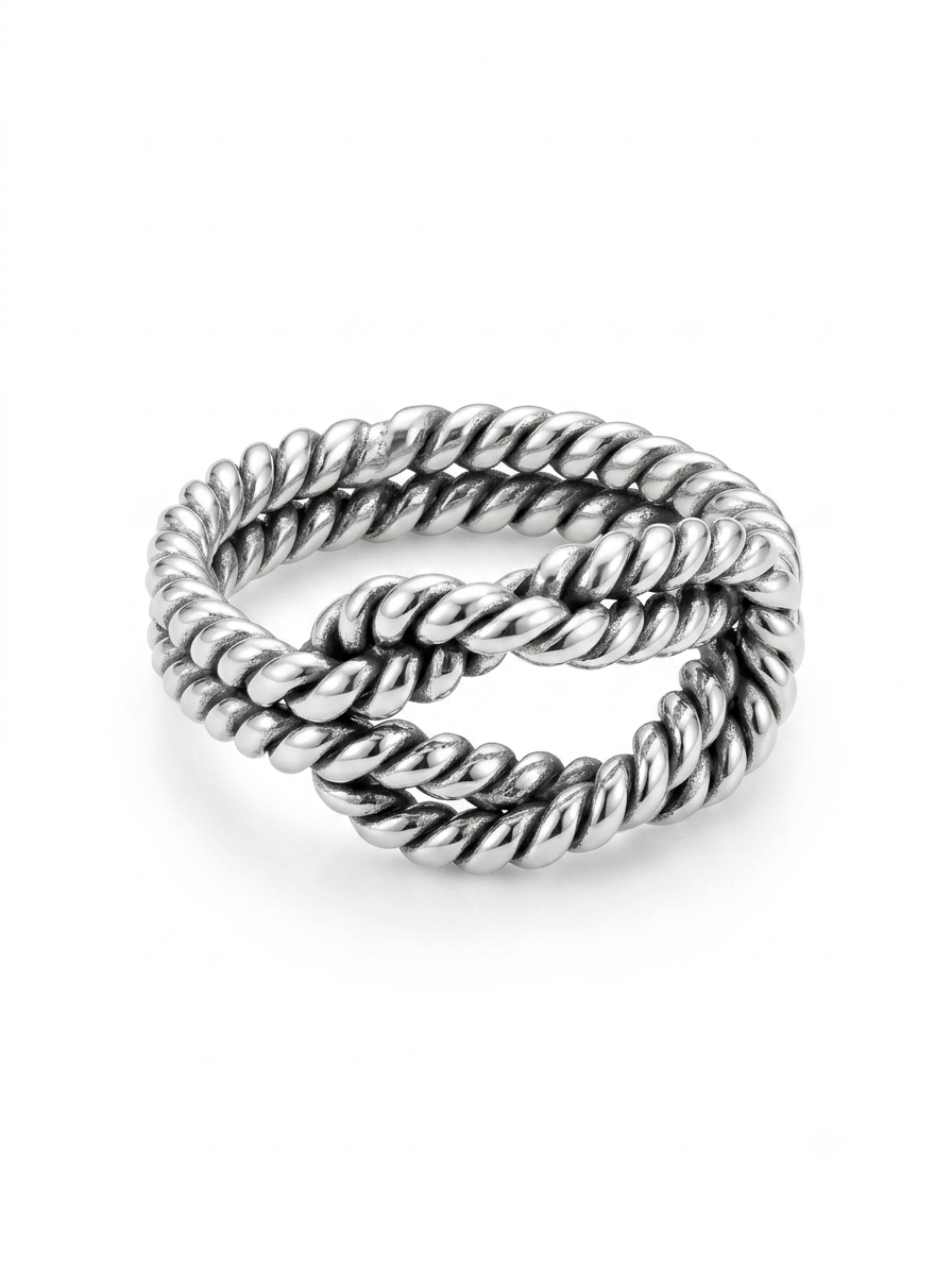 Silver Double Twisted Rope Sailor’s Knot Ring - Image 2