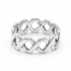 Alternative view of Silver Criss-Cross Ring – Interlocking Geometric Band