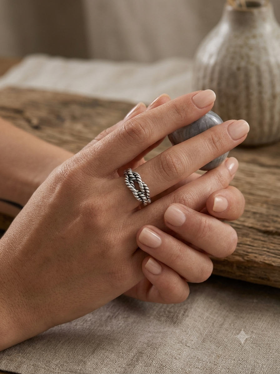 Silver Double Twisted Rope Sailor’s Knot Ring