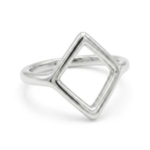 Silver Geometric Rhombus Ring - Open Frame Ring - Image 2