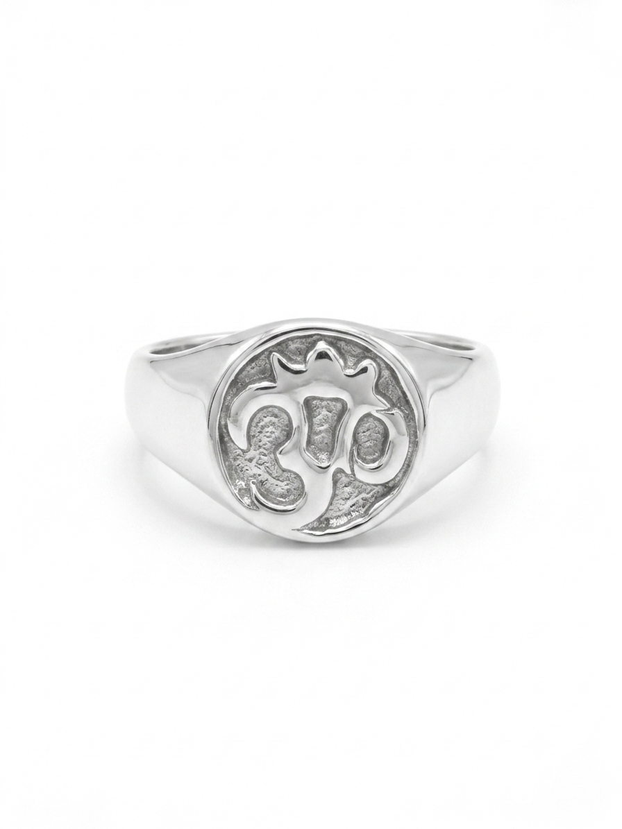 Silver Om Signet Ring - Spiritual Sacred Aum Emblem Ring - Image 2