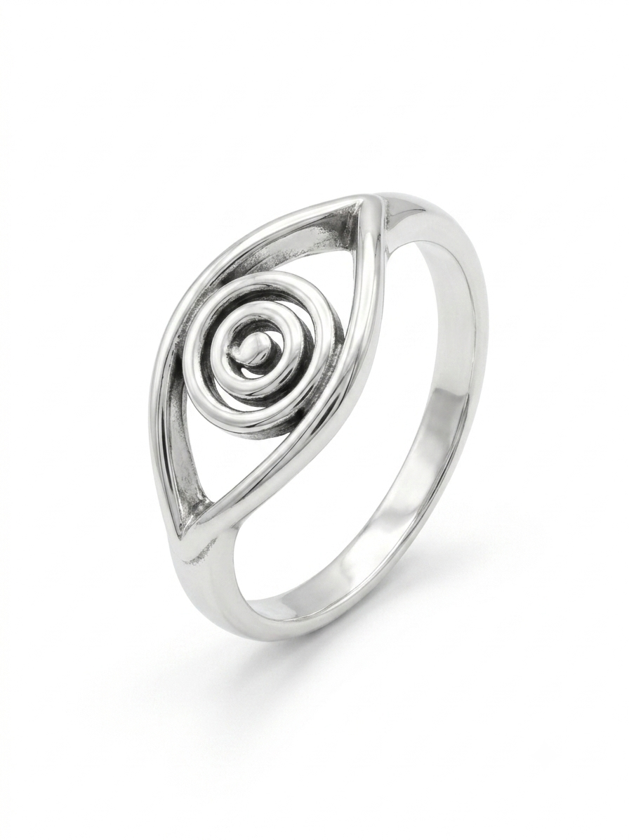 Silver Evil Eye Ring - Spiral Concentric Pupil Protection Band - Image 2