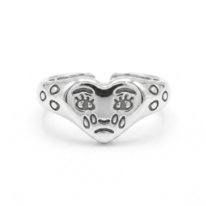 Alternative view of Silver Crying Heart Ring - Edgy Sad Face Adjustable Ring