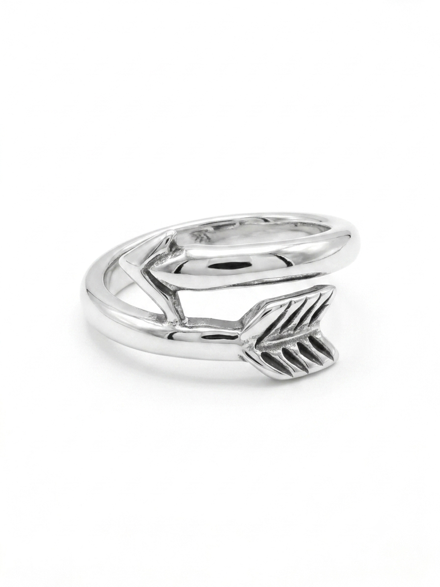 Silver Arrow Bypass Ring - Sculpted Arrowhead Wrap Band - Image 2