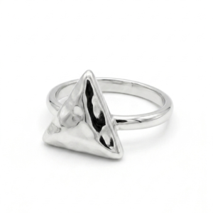 Alternative view of Silver Hammered Triangle Ring - Geometric Statement Band