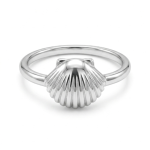 Alternative view of Silver Seashell Ring - Ocean Scallop Shell Band