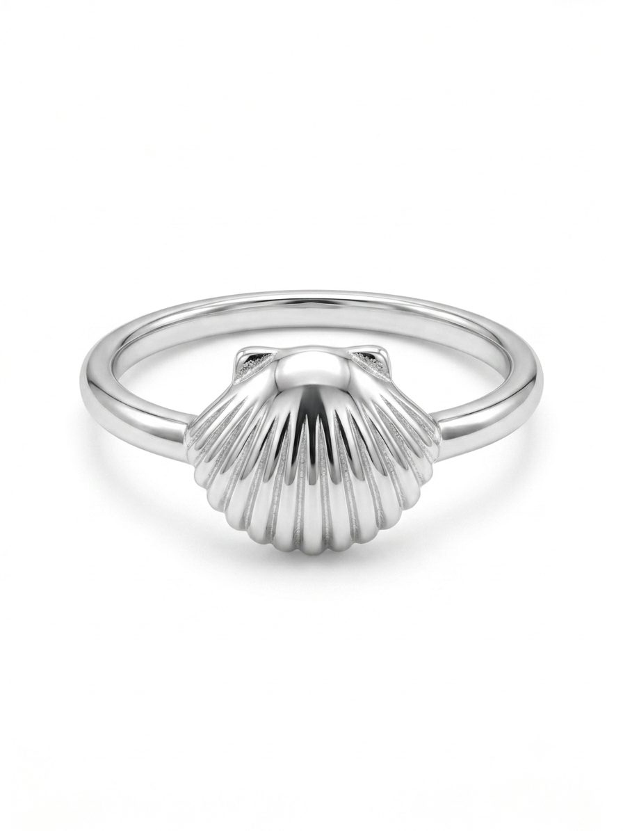 Silver Seashell Ring - Ocean Scallop Shell Band - Image 2