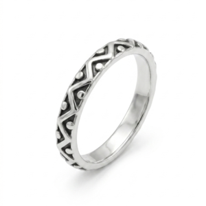 Silver Zigzag Beaded Band - Tribal Geometric Eternity Ring - Image 2