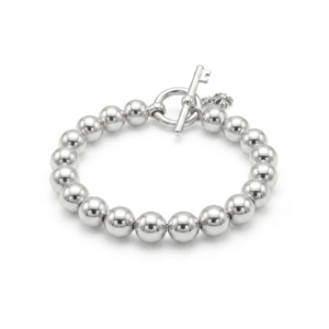 Silver Beaded Toggle Bracelet - Key & Floral Charm Bracelet - Image 2