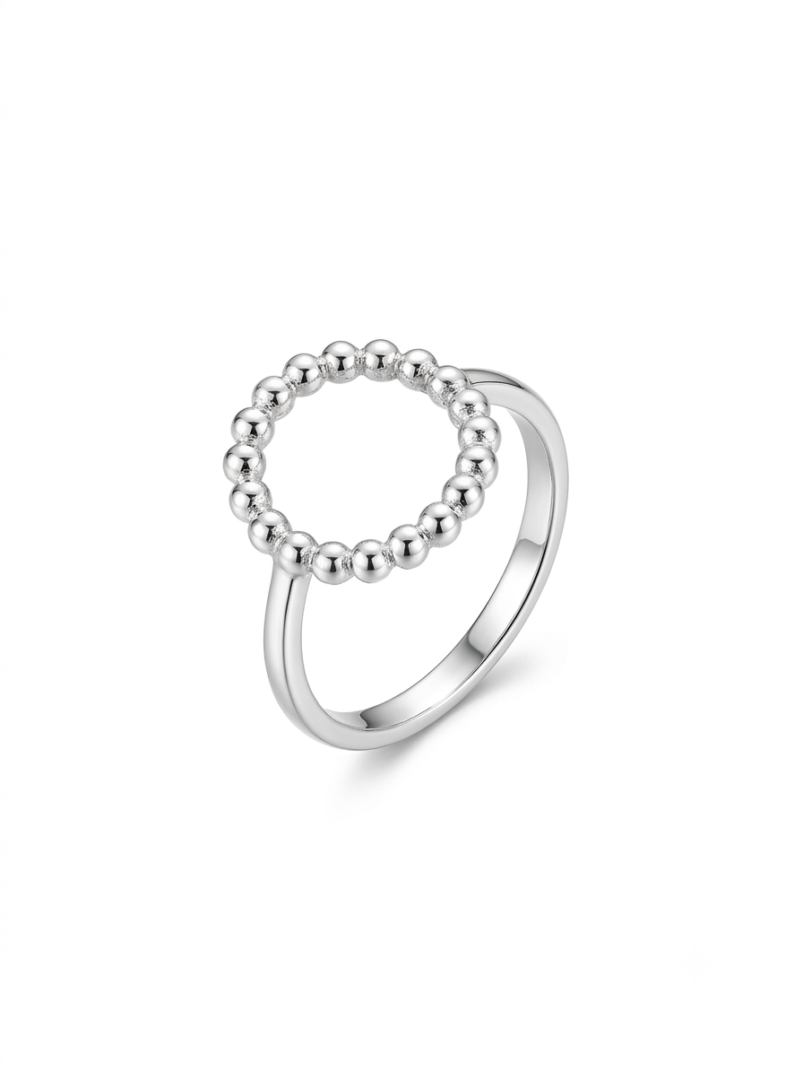 Silver Beaded Open Circle Ring - Karma Eternity Band - Image 2