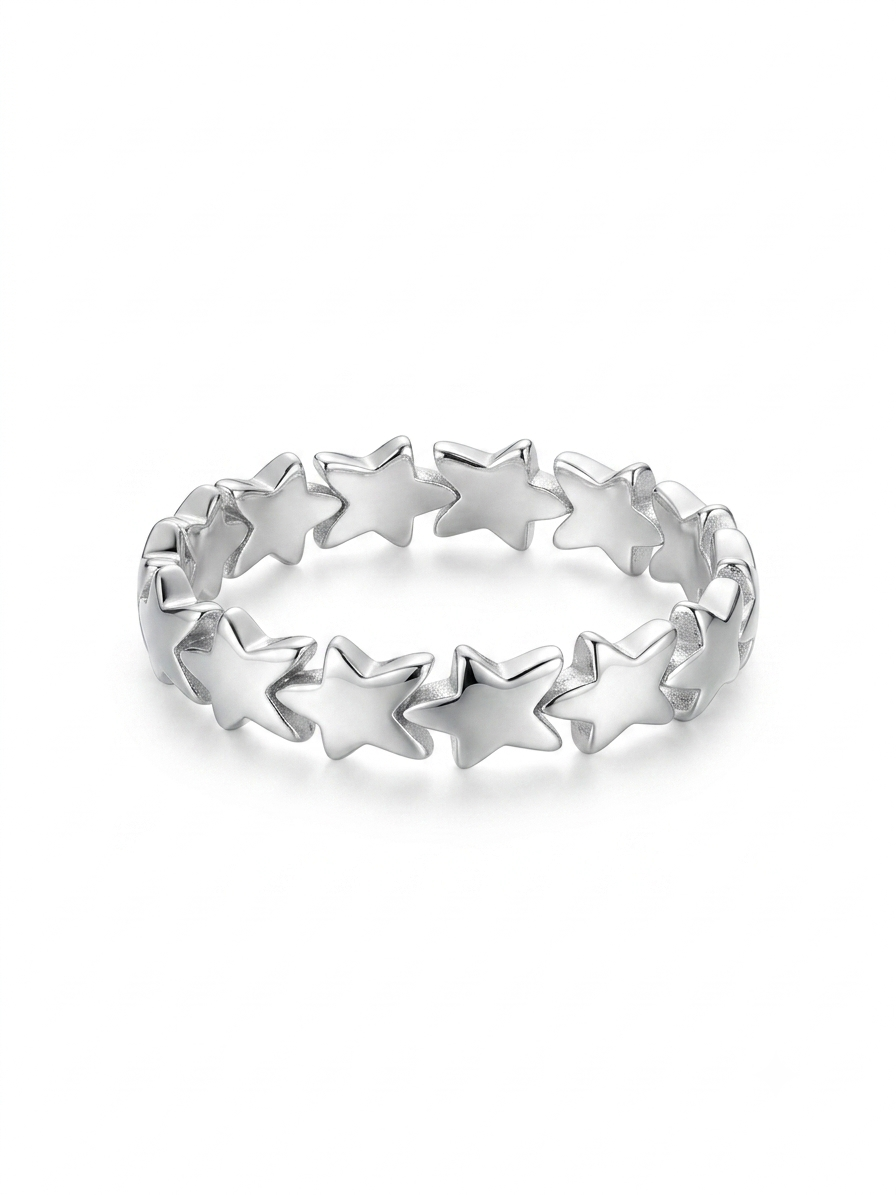 Silver Star Eternity Band - Interlocking Stars Stacking Ring - Image 2