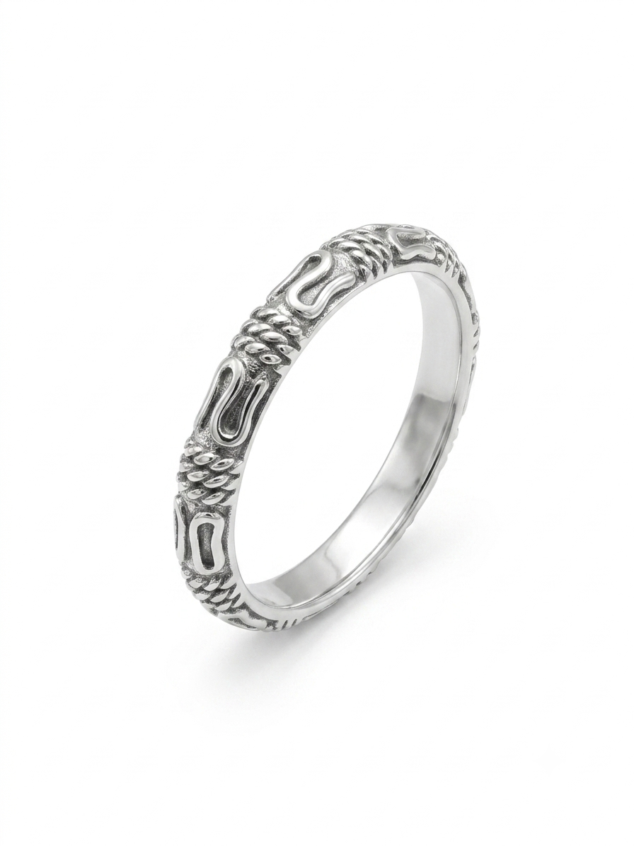 Silver Rope & Scroll Band - Textured Antiqued Eternity Ring - Image 2