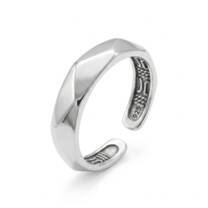 Silver Faceted Geometric Band - Adjustable Modern Prism Ring - Image 2