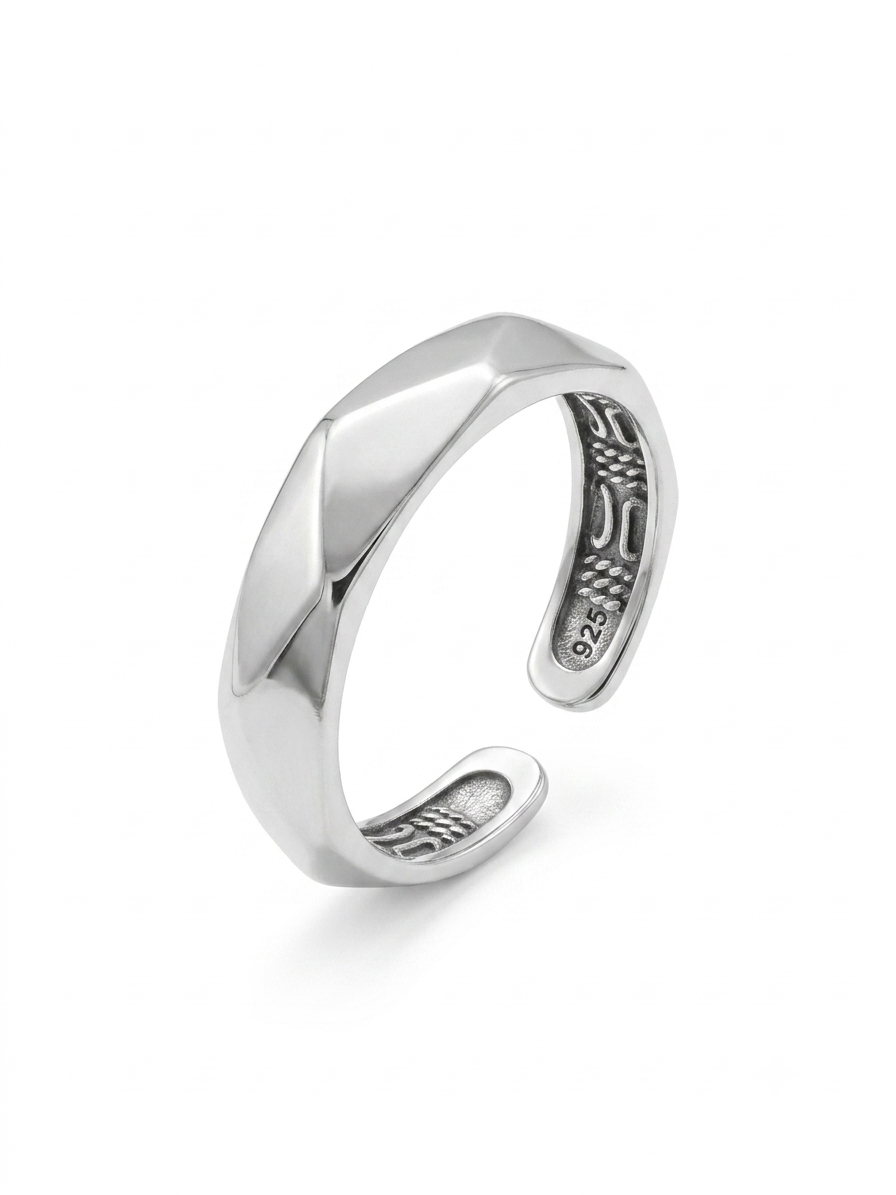 Silver Faceted Geometric Band - Adjustable Modern Prism Ring - Image 2